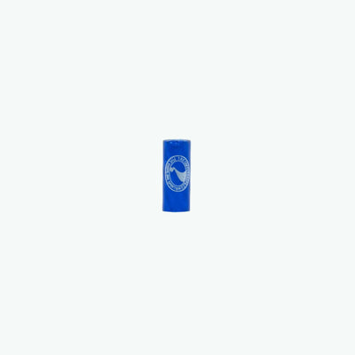 Blue glass joint filter with The Coffeeshops logo, designed to enhance filtration and add style to smoking sessions.