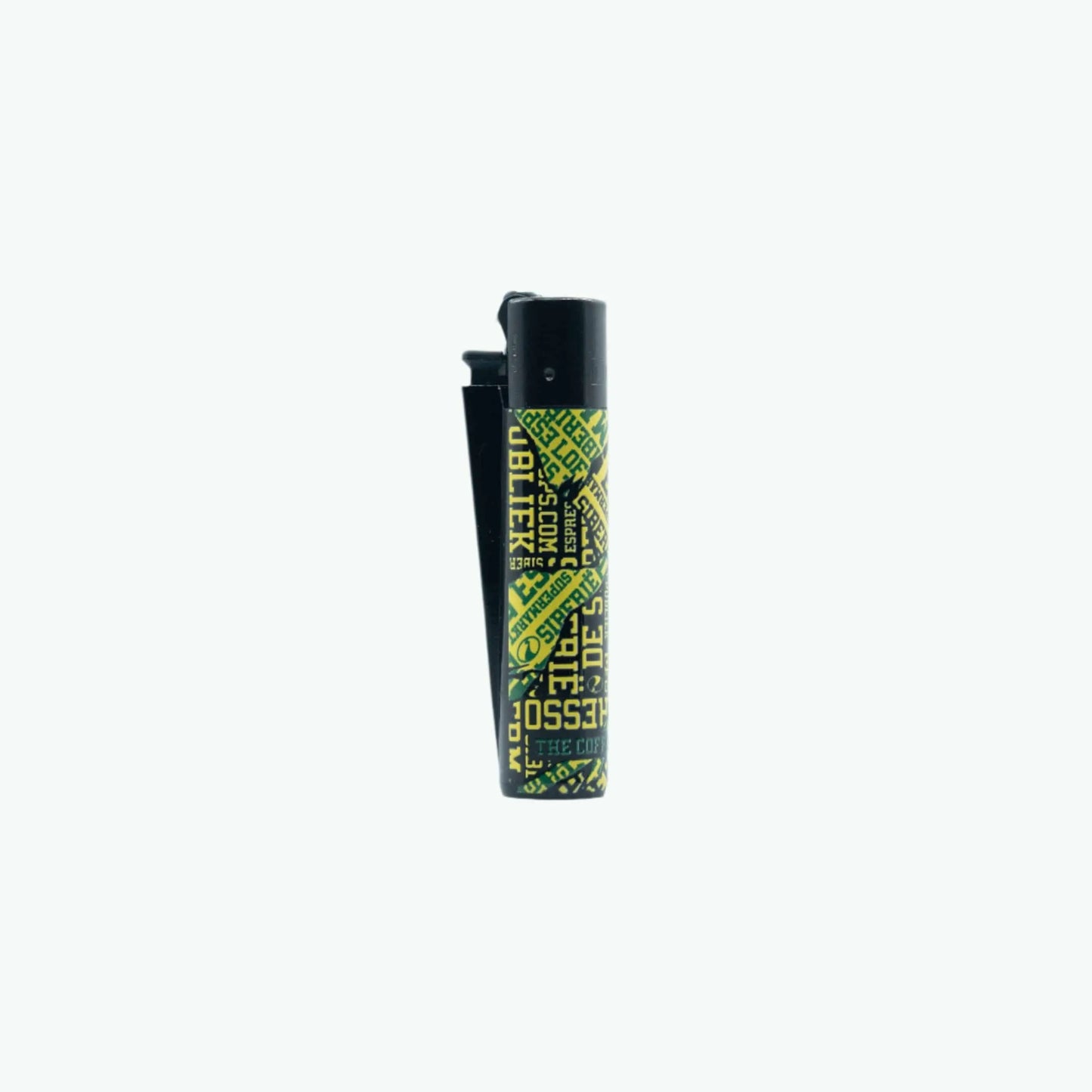 Clipper lighter with a ripped newspaper design, featuring a compact metal body and colorful printed pattern.